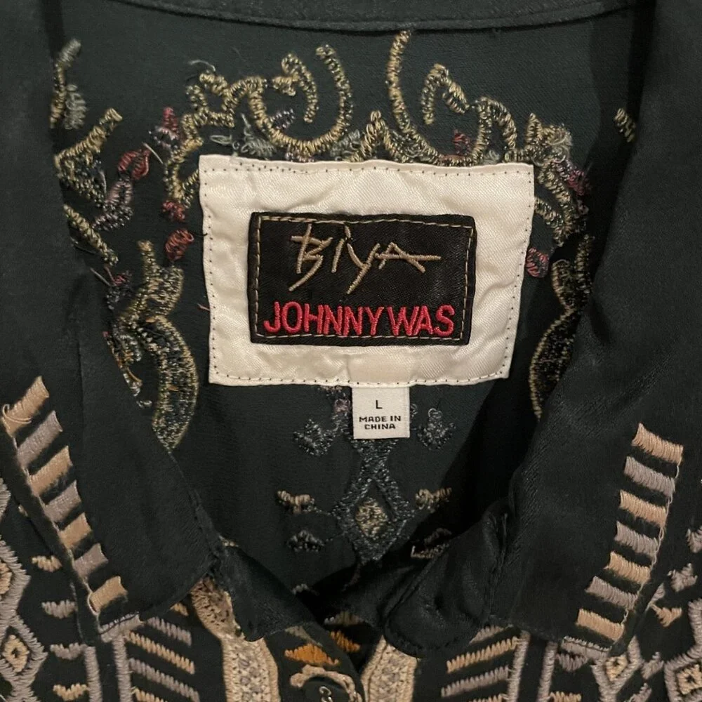 Johnny Was Biya Green Embroidered Button up Tunic Top - Picture 3 of 5